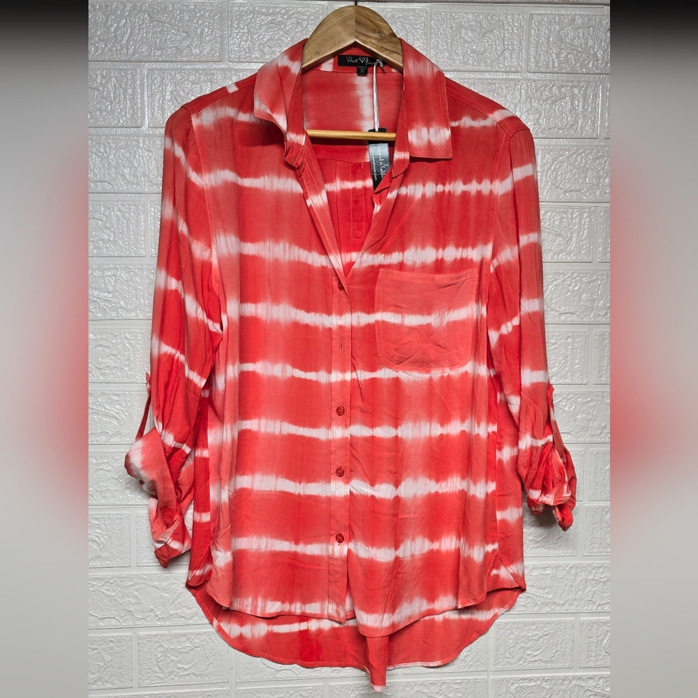 Velvet Heart Orange-ish / Mauve Long Sleeve Button Down Blouse Size Medium